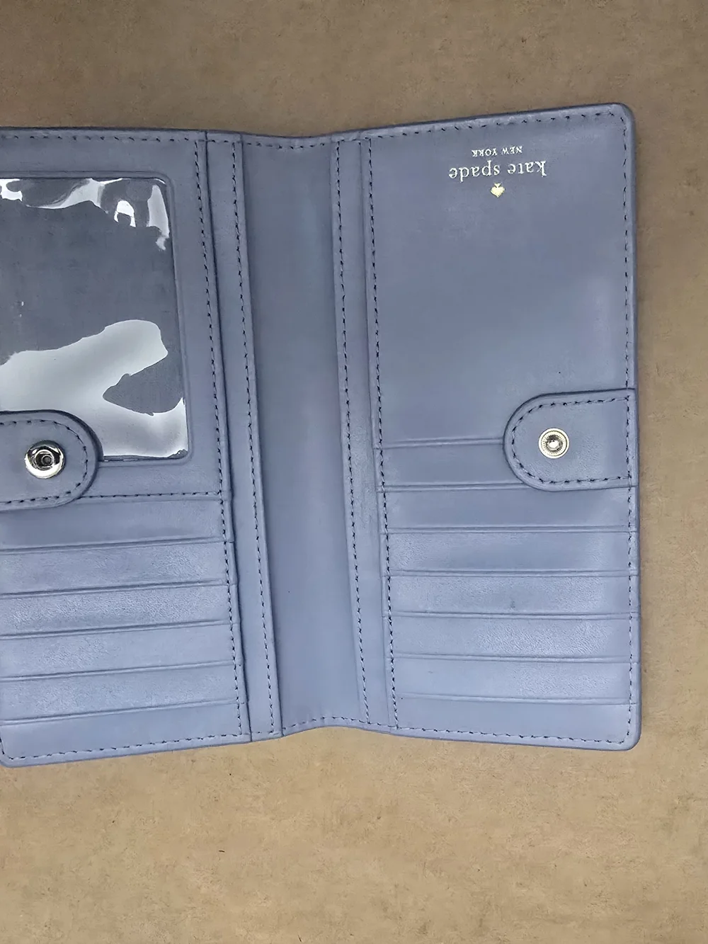 Kate Spade Light Blue Blue Pearl-Stud Leather Wallet